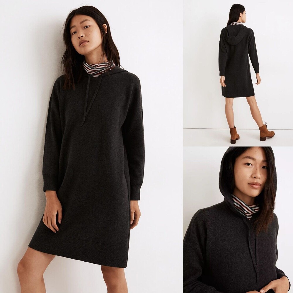 Madewell Hoodie Sweater Dress Dark Charcoal Gray Size Large pullover long sleeve